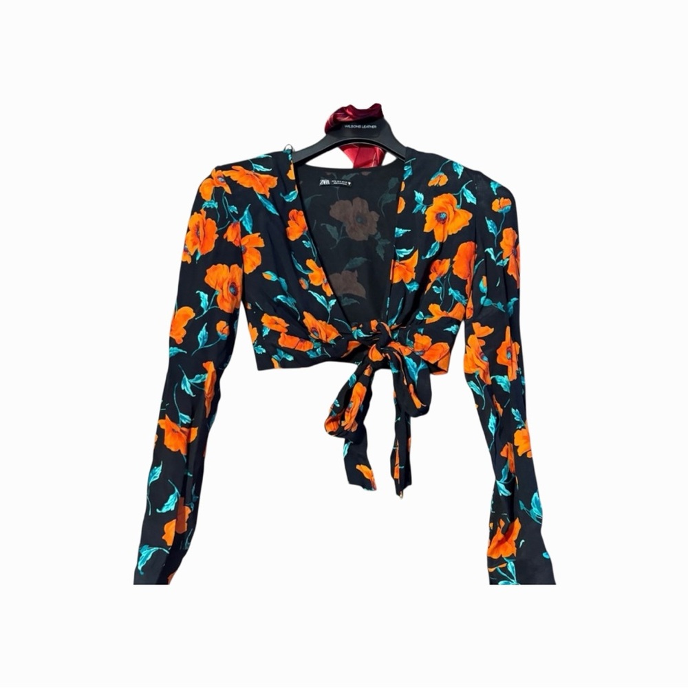 Zara Black Floral Tie-Front Top